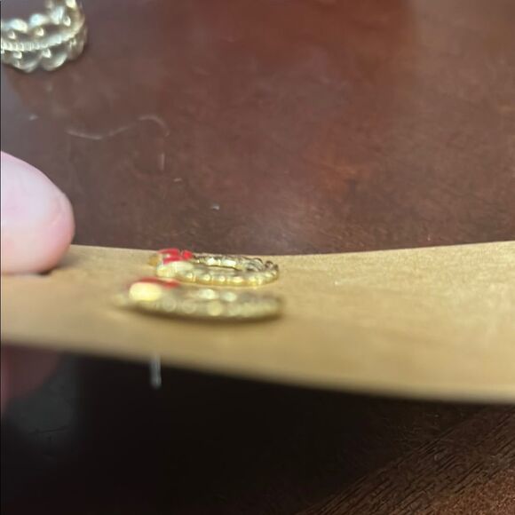 Gold Wreath Earrings with Red Bow - Picture 3 of 5